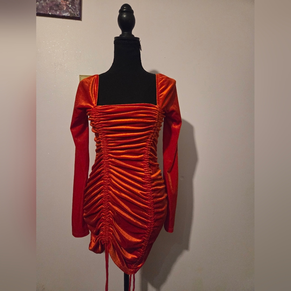 Wild Fable Vibrant Red Ruched Long Sleeve Dress